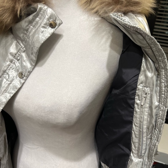 Andrew Marc Silver Puffer Jacket with Faux Fur Hood - Picture 16 of 16